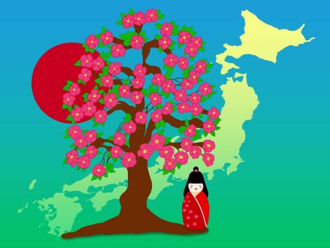 日本爱情电影经典场景重现，两位演员在樱花树下对视，浅景深摄影，暖黄色午后光线，情感含蓄克制，体现日本电影特有的叙事美学